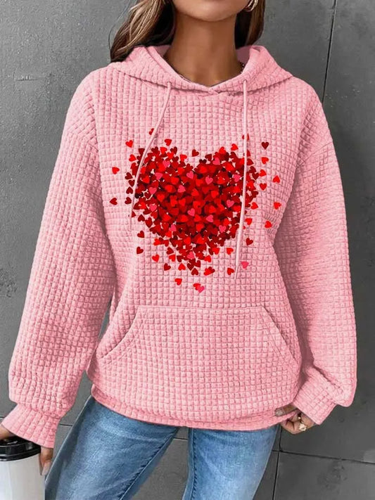 Valentine'S Day Pink Heart Knitted Long Sleeve Hoodie