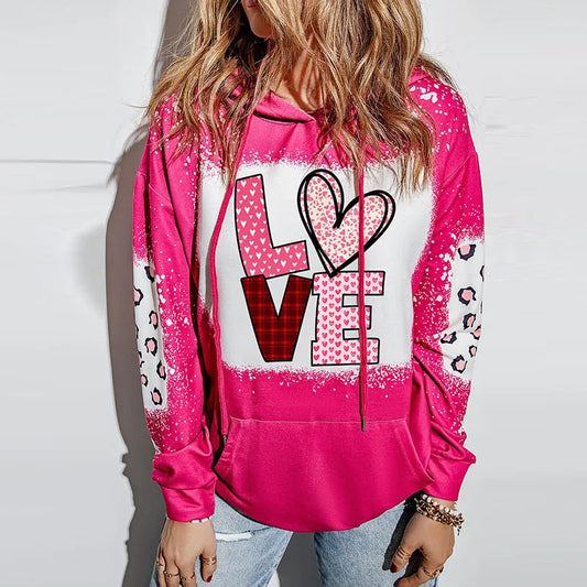Valentine Leopard Printed LOVE Pullover Hoodie