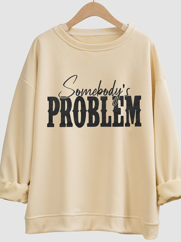 Women's problem letter print crew neck sweatshirt